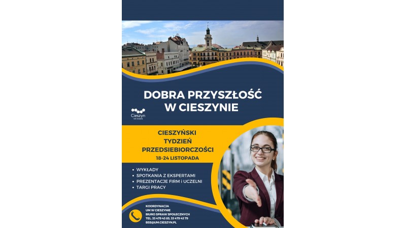 plakat promujący Cieszyński Tydzień Przedsiębiorczości 